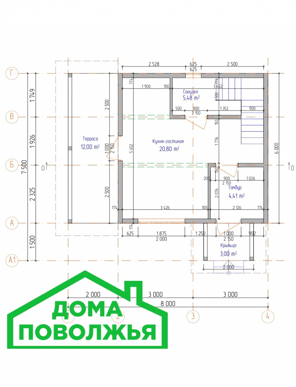 Одноэтажный дом с мансардным этажом 72м2 в д. Митюково